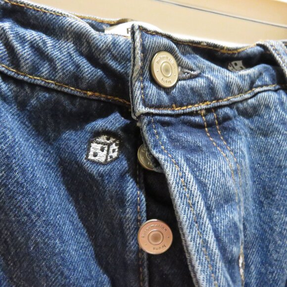 REFORMATION Dice Embroidery High Rise Straight Jeans Vegas Cropped Size 30 - Picture 7 of 16